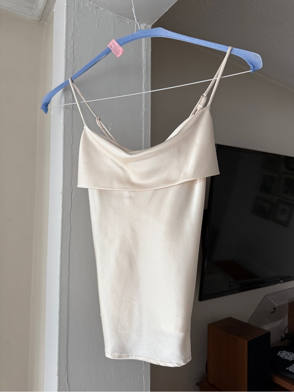 GLG Good Luck Gem Size M Ivory Satin Cowl Neck Cami Top Y2K